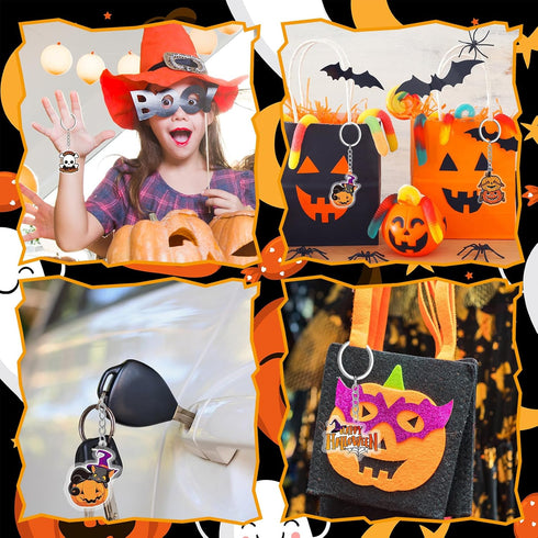 Kigeli 60 Pcs Halloween Keychain Bulk - Ghost, Bat, Cat, Pumpkin, Skeletons - Party Favors for Kids & Adults