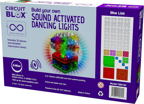 E-BLOX Build Your Own Sound Activated Dancing Lights STEM Kit, Voice Reacting Building Blocks Circuit Toy Set for Kids