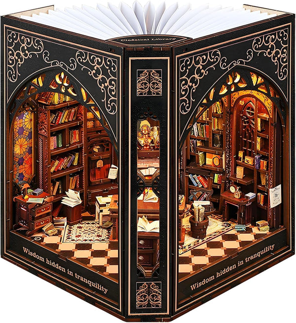 Nookmaster Book Nook Kit Classical Library Miniature Dollhouse Book Nook Bookshelf Insert