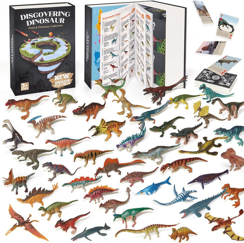 BIWASE Dinosaur Toys Book with 50 PCS Different Dinosaurs Figures & Pokers,Interactive