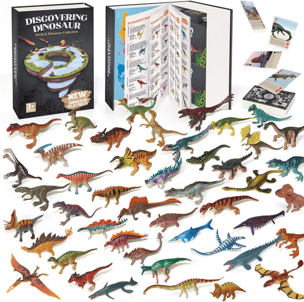 BIWASE Dinosaur Toys Book with 50 PCS Different Dinosaurs Figures & Pokers,Interactive
