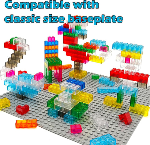 CONVENTEJOY 400 -9 6 Pieces Translucent Building Bricks Colors Crystal-Clear Classic Block Toy Fully Compatible
