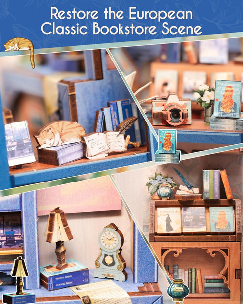 Cutefun Book Nook Kit - DIY Miniature Dollhouse Kit for Adults and Teens, Mini House Building Kit Library with LED
