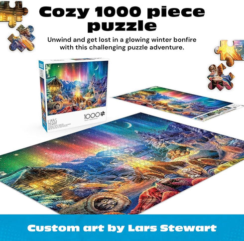 1000 Buffalo Games - Lars Stewart - Winter's Night Bonfire - Piece Jigsaw Puzzle - Colorful, Holiday Puzzles for Adults