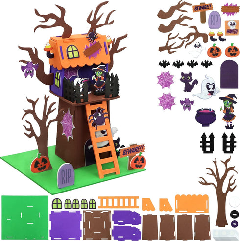 JOYIN 2 Pack Halloween Craft Kit, 3D Tree House and Pumpkin Haunted House, Art and Craft DIY Kits for Kids