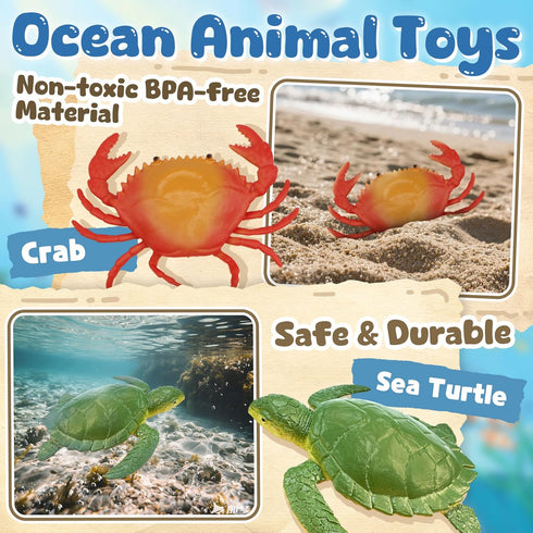Set 12 Ocean Sea Life Toy Figures for Kids, PCS Realistic Marine Animals with Shark, Dolphin, Sea Turtle, Penguin