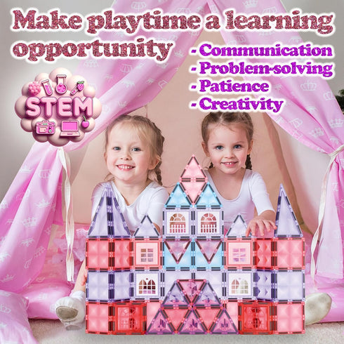 104pcs Frozen 3D 4 3 5 6 7 8 Little Pi Princess Castle Magnetic Tiles Building Blocks - Diamond Blocks, STEM