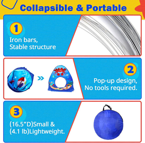 3PC Kids Ball Pits for Toddlers with Kids Play Tent, Kids Tunnel for Baby, Children Pop Up Indoor/Outdoor Playhouse Toy