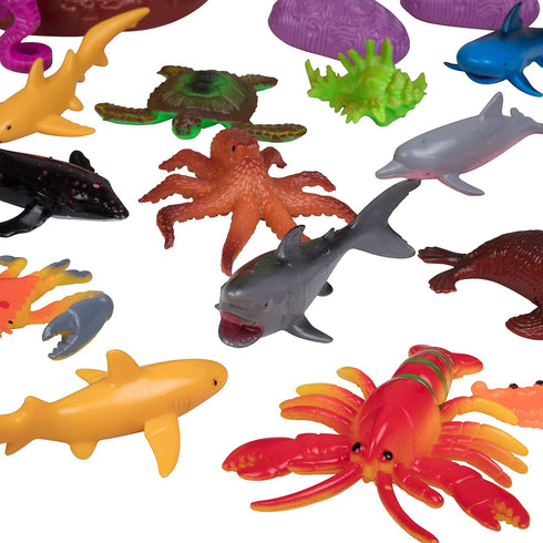 Set (30PCS) Playset Ocean Animal Toy Figures Marine Life Sea Creatures with Sharks, Dolphins, Turtles, Crabs & More