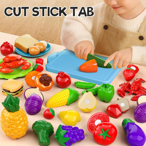 Set, 1-3 1 2 3 Toddler Toys Play Food Learning Toy Cutting Food with Color Sorting Basket, Pretend Play Kitchen