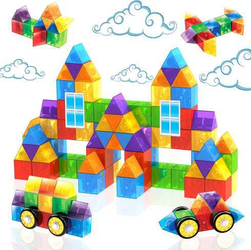 Cra-Z-Art Magrific 3D Magnetic Blocks, 28 Piece Set, Colorful Magnet Building Tiles with 3D Blocks and Vehicle Wheels