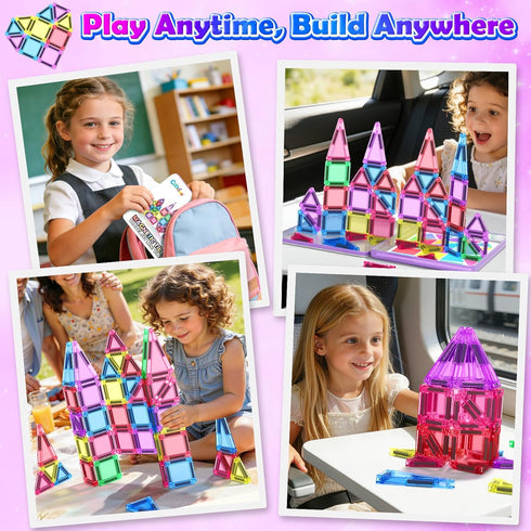 Set 3+ Coodoo Mini Magnetic Tiles with Iron Box, Travel Essentials Portable Magnet Building Blocks, Montessori