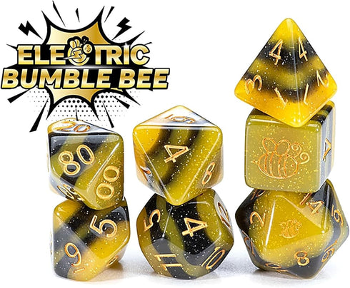 Gake Keeper Games & Dice: Sui Generis Electric Bumble Bee - Black & Yellow - 7 Piece Resin Dice Set