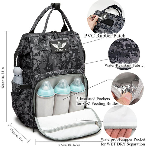 Backpack Backpack Diaper Bag with USB Charging Port Stroller Straps and Insulated Pocket,army military Travel Nappy
