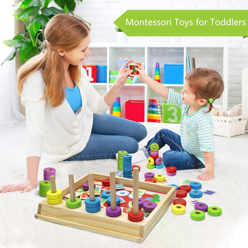 Lydaz Montessori Math Manipulatives Toys - Kids Wooden Number Blocks for Kindergarten Learning Education Toy