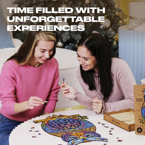 UNIDRAGON Original Wooden Jigsaw Puzzles, Charming Owl, 186 Pieces, Medium Size 8.3"x13.8", Beautiful Gift Package,