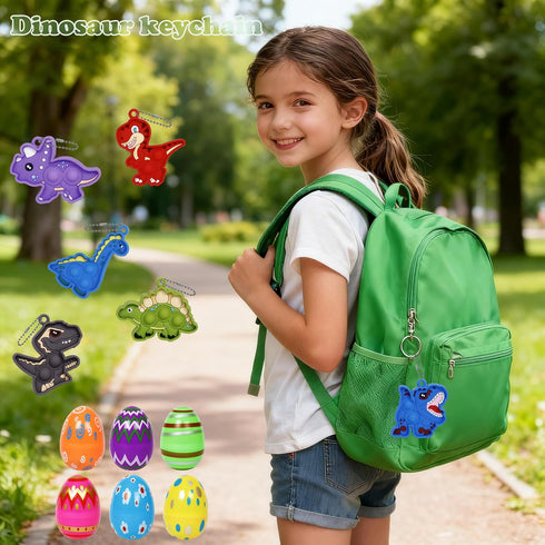 24 Pack Prefilled Easter Eggs with Dinosaur Pop Keychain Toys for Egg Hunt Easter Party Favors for Kids Boys Girls