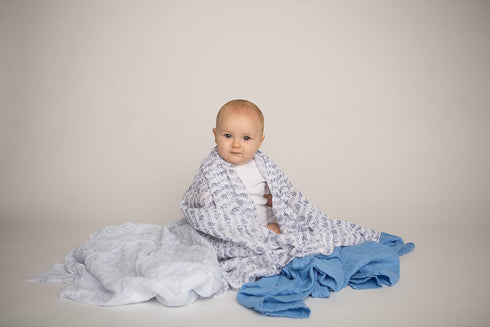 2-Pack Hudson Baby Unisex Baby Cotton Muslin Swaddle Blankets, Blue Sheep