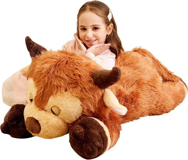 IKASA Giant Highland Cow Stuffed Animal Plush Toy, Large 33" Cute Fluffy Jumbo Soft Toys, Gifts for Kids