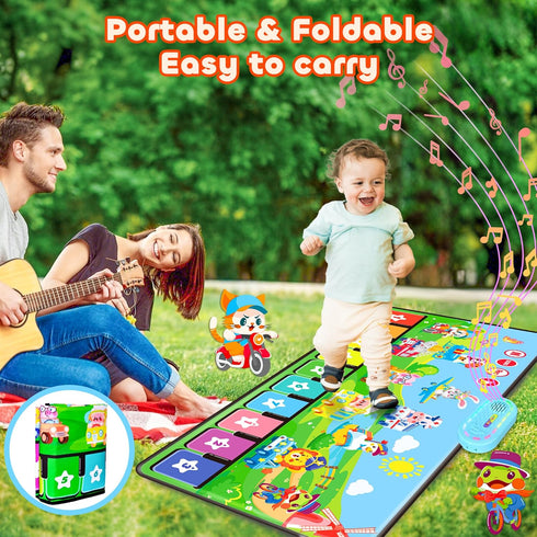 80 1-3, 1 2 3 4 5 MOMUSE Piano Music Mat with Sounds, Large Animal Car Touch Blanket Playmat Carpet Musical Toddlers