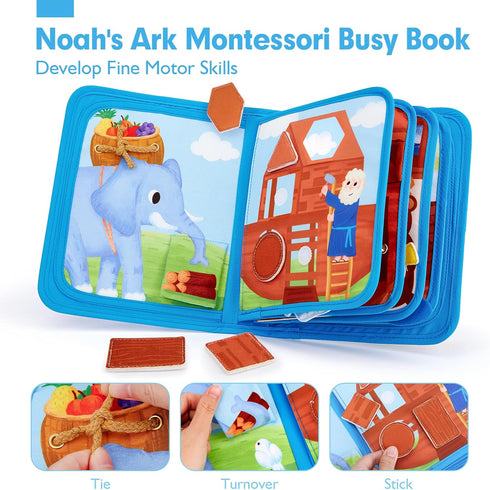 1-3 1 hahaland Noah's Ark Toy Busy Book for Toddlers - Baptism Gifts for Boys Girls - Montessori Toys for Year Old