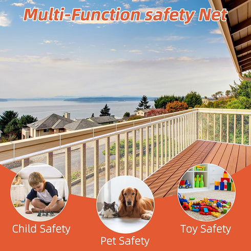 Banister Guard 10ft L x 2.6ft H - Deck Safety Net for Baby Proofing, Balcony Mesh Netting for Child & Pet Safety