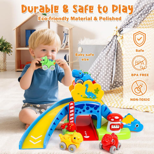 1 2 4 12-18 1-3 Toddler Toys for Year Old Boy Gifts, Dinosaur Slide with Dino Cars Montessori Learning Toys for Baby