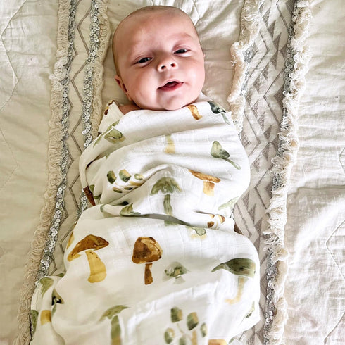 LifeTree Muslin Swaddle Blankets and Changing Pad Covers Fitted, Mushroom Pattern, Super Soft Viscose from Bamboo