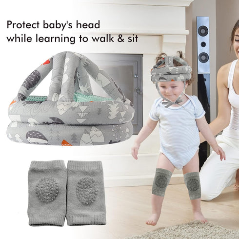 Baby Safety Helmet for Infant Toddler, Breathable & Adjustable Head Cushion Bumper Bonnet (Grey Forest)