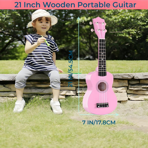 Kids Guitar Acoustic, Jakeloo 21 Inch Wooden Guitar for Toddler Musical Toy Instruments, Ideal for 3-9 Year Olds (Pink)