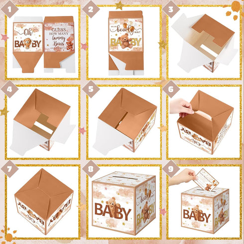 82 Pcs Baby Shower Games, Guess How Many Bears with Game Box, Baby Bottle, Guessing Cards, and Pencils for Gender Reveal