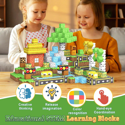 ANDENLEY 100PCS 3+ Magnetic Blocks - Magnet Tiles Stacking Construction Building Blocks Cubes, STEM Building Game