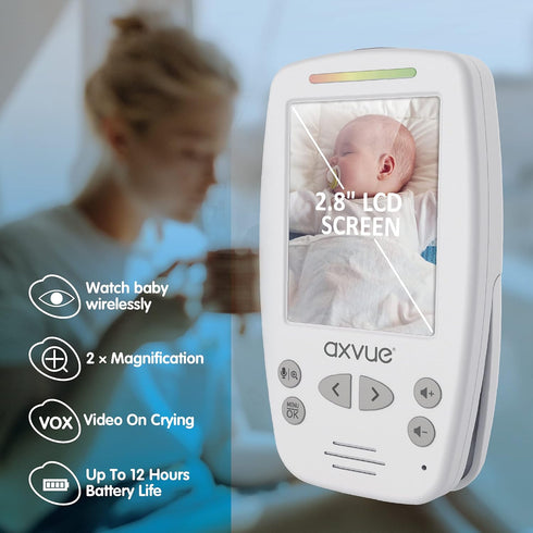 Axvue 2.8" 2 1000ft, 12 2-Way Video Baby Monitor, Slim Handheld, Non-Slip Design, Vertical Screen Monitor & Camera