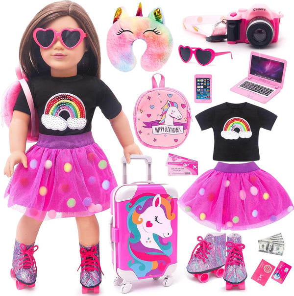 HAPGFS American 18 Inch Doll Accessories Travel Set Including Suitcase Luggage and