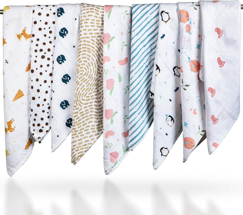 Baby Sparrow 3-Pack 47x47 BabySparrow Muslin Swaddle Blankets Brown Deer Cotton Baby Swaddles for Newborns, Soft