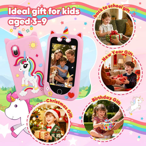 3.97" 200+ 3-10 Kids Smart Phone for Boys & Girls, Touchscreen Learning Toddler Toy Phone with Dual Camera, STEM Games