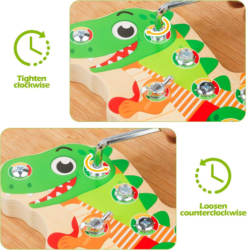 8 2 3 4 5, Liangding Montessori Screw Board Toy Dinosaur for Kids, Wooden Fine Motor Skills Busy Board with Screws