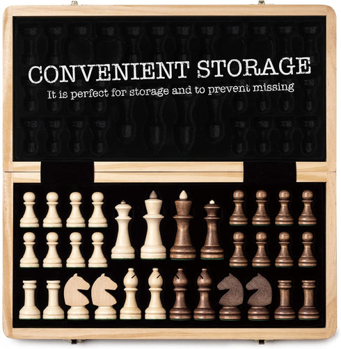 Lingle 15 Inch Travel Wooden Folding Chess Set with 3 Inch Kh Chess Pieces - Walnut & Maple Inlay Board
