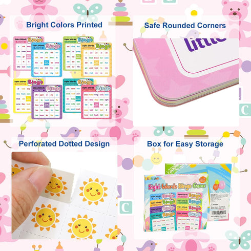 Set 3rd Fancy Land Sight Word Bingo Game Kids Adults Dolch's & Fry's Words Lists Bingo for Pre-k to Grade Educational
