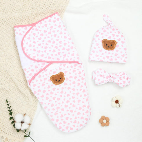 0-3 Set Organic Cotton Baby Swaddle Sleep Sack Months - w/Swaddle Blanket, Hat & Headband, Soft Breathable