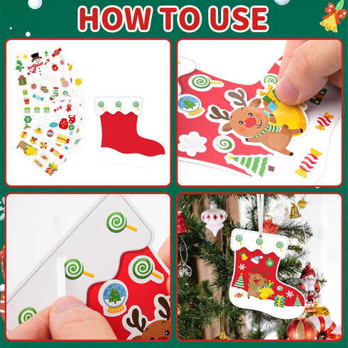 COCHIE 48Pcs DIY Christmas Craft Kits for Kids, Christmas Tree Stockings Ornaments Kit, Make Your Own Christmas