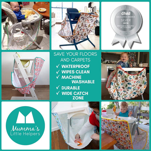 Mumma's High Chair Food Catcher for Babies & Toddlers, Wipeable & Washable | Little Helpers (Rainbows)