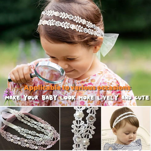 DANMY Baby Girl Super Elastic Headband, Cotton Lace Toddler Hair Band, Infant Soft Turban Set