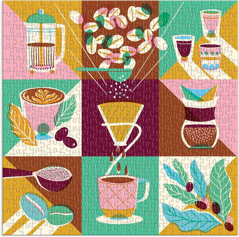 Galison Coffeeology Puzzle, 500 Pieces, 20” x 20” – Coffee Jigsaw Puzzle with Beautiful Illustrations by Marisol Ortega – Thick Sturdy Pieces, Challenging Family Activity, Makes a Great Gift