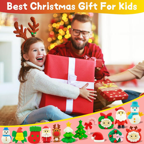 55 PCS Christmas Erasers for Kids Bulk, Puzzle Eraser Desk Pets Holiday Erasers for Classroom Rewards