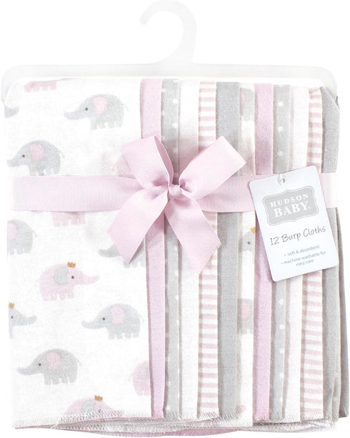 Set Lilac Elephants Cotton Flannel Burp Cloths for Babies - One Size
