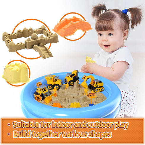 YIDESTARS Kit,2.2lbs W/4 Trucks,1 Sandbox,8 Signs,8 2-8 Play Construction Sand Magic Sand Large Take Apart Construction