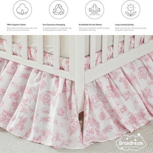 Country Brandream French Toile Cotton Crib Skirt Toddler Bedskirt Dust Ruffle Baby Nursery Crib Bed Skirt Boho Bohemian