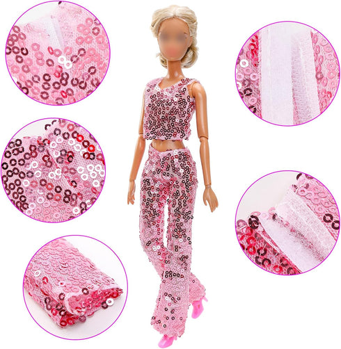 15 Pieces 11.5 Inch Girl Dolls Fashion Pack 6 Set Doll Clothes with Chic Suits, Party Gown, Shoes & Accessories