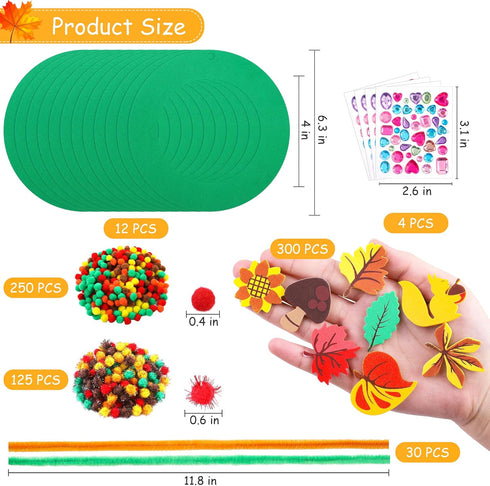 Aneco 12 Kits DIY Fall Leaf Wreath Craft Kits with Foam Leaves, Stickers, Chenille Stems for Thanksgiving